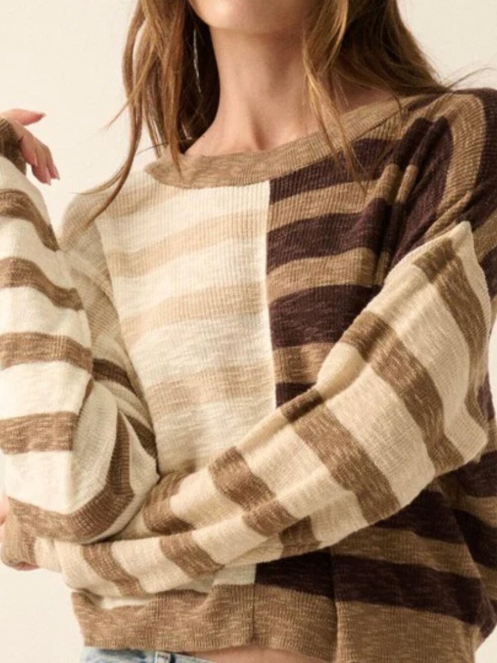 promesa striped knit long sleeve shirt